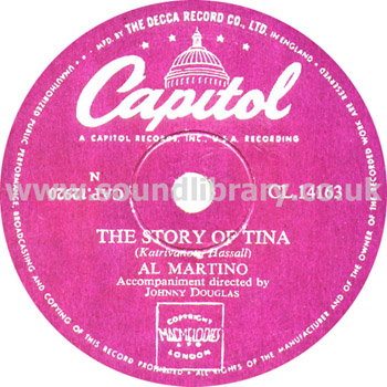 Al Martino The Story Of Tina UK Issue 78 - 10" Capitol CL.14163 Label Image