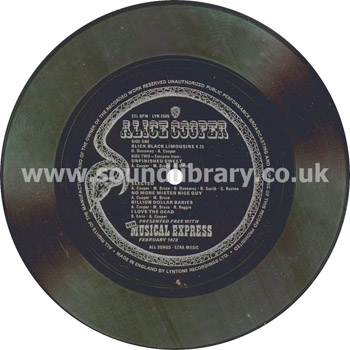 Alice Cooper Slick Black Limousine UK Issue 7" Flexi Disc Lyntone LYN 2585 Flexi Image