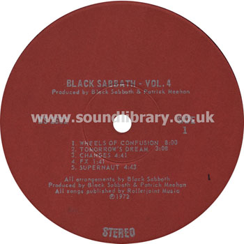 Black Sabbath Vol. 4 Thailand Issue Stereo LP BS 2602 Red Label Label Image Side 1