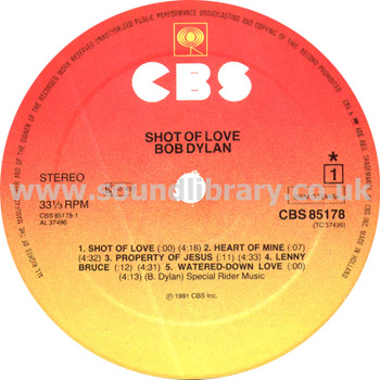 Bob Dylan Shot Of Love Holland Issue Stereo LP CBS CBS 85178 Label Image Side 1