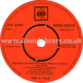 The Clancy Brothers & Tommy Makem In Person Ireland Issue 7" EP CBS EAGG. 20038 Label Image