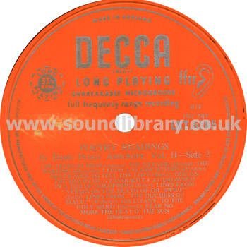 Dame Peggy Ashcroft Poetry Readings Volume II UK Issue Mono LP Decca LXT 5265 Label Image