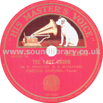 Enrico Caruso The Lost Chord UK Issue 12" 78rpm HMV D.B.2073 Label Image