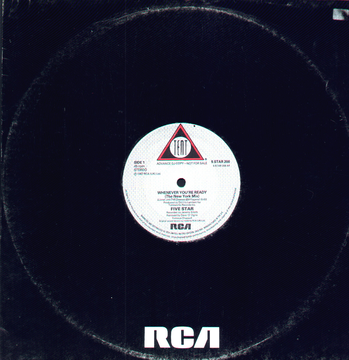 Five Star Whenever Your Ready UK Issue Advance DJ Copy 12" Tent 5 STAR 200 Sleeve & Label Image