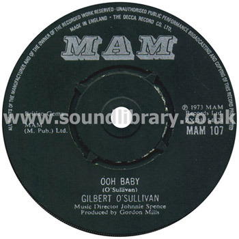 Gilbert O'Sullivan Ooh Baby, Good Company UK Issue 7" MAM MAM 107 Label Image