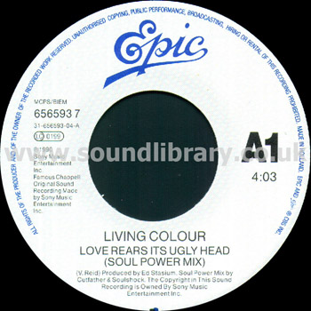 Living Colour Love Rears Its Ugly Head Holland Issue 7" Label Image Side 1