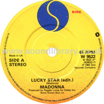 Madonna Lucky Star UK Issue Stereo 7" Sire W 9522 Label Image Side 1