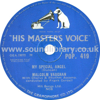 Frank Cordell My Special Angel UK Issue 78 RPM 78 - 10" Label Image Side 1