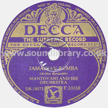 Mantovani and His Orchestra Swedish Rhapsody UK Issue 10" 78rpm Decca F. 10168 Label Image