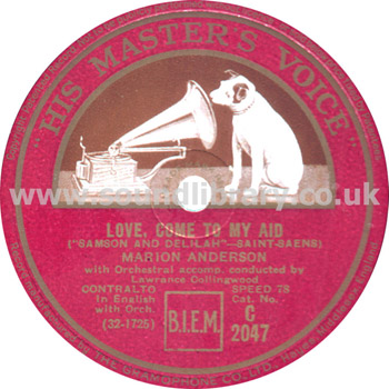 Marion Anderson Saint-Saens Samson & Delilah HMV C 2047 12" 78rpm Label Image
