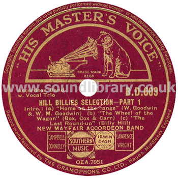 New Mayfair Accordeon Band Hill Billies Selection UK Issue 10" 78 RPM Label Image