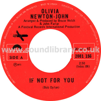 Olivia Newton John If Not For You Canada Issue Mono 7" Polydor 2001 156 Label Image Side 1