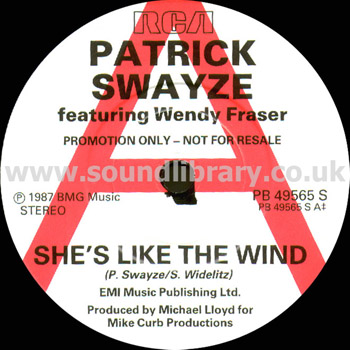 Patrick Swayze She's Like The Wind Promotion Only - Not For Resale 7" RCA PB 49565 S Label Image