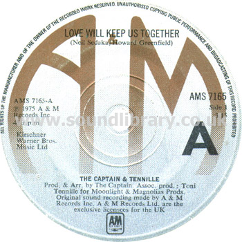 Captain & Tennille Love Will Keep Us Together UK Issue 7" A&M AMS 7165 Label Image Side 1