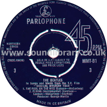 The Beatles Magical Mystery Tour UK Issue 7" EP Parlophone MMT-B1 Label Image Side 3