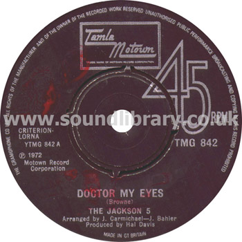 The Jackson 5 Doctor My Eyes UK Issue 7" Tamla Motown TMG 842 Label Image Side 1