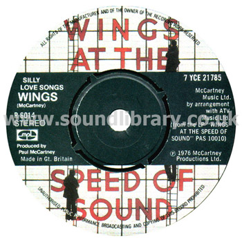 Wings Silly Love Songs UK Issue Stereo 7" MPL R 6014 Label Image