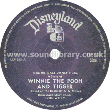 Winnie The Pooh And Tigger John Witty UK Issue 7" EP Disneyland LLP 333 Label Image Side 1