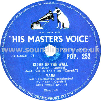 Yana Climb Up The Wall UK Issue 10" 78rpm Label Image