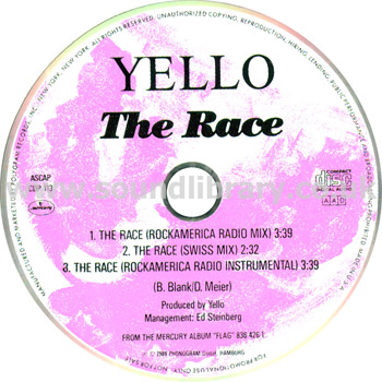 Yello The Race USA Issue Promotional Use Only CDS Mercury CDP 113 Disc Image